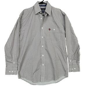 George Straight Wrangler Mens Shirt White Gray Maroon Collared Button Down Small